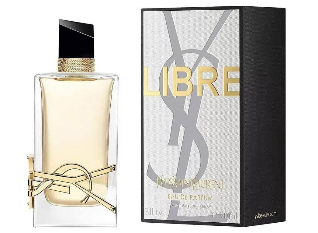 Yves Saint Laurent Libre E.d.P. Vapo und Verpackung. Flakon neben einer Schachtel mit Logo und Produktnamen.