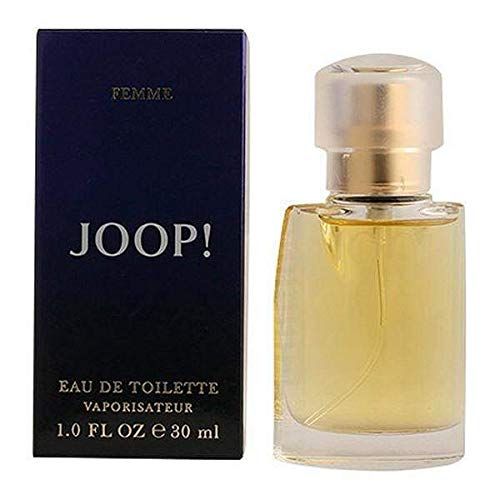 Joop! Eau de Toilette Flakon und Verpackung. Kleiner Flakon, goldfarben. Verpackung blau-schwarz mit JOOP! Schriftzug.