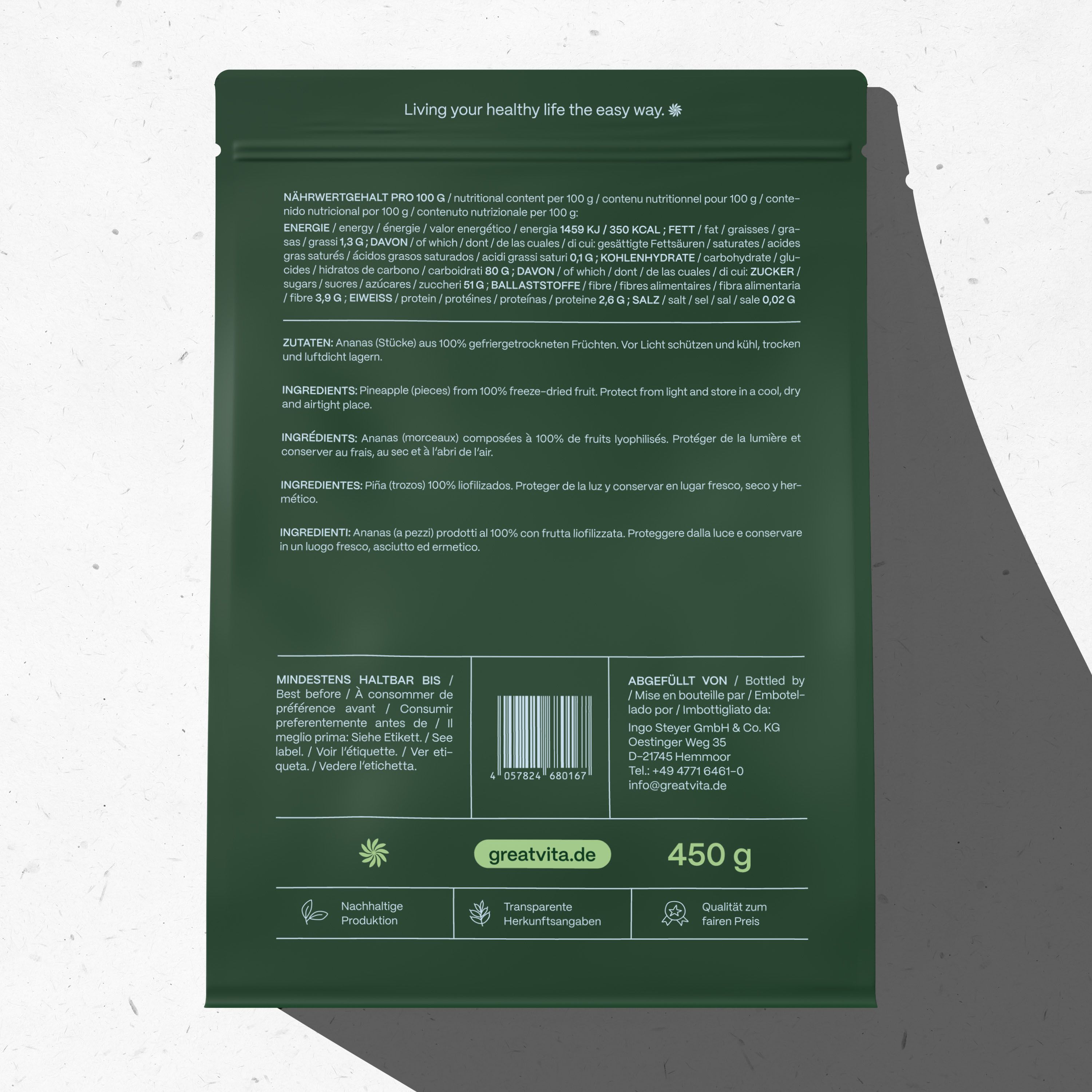 GreatVita gefriergetrocknete Ananasstücke