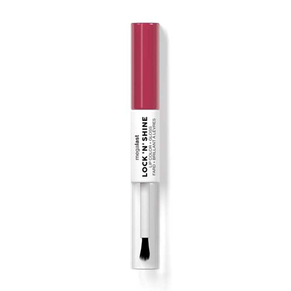 Doppel-Lippenprodukt. Eine Seite mit pinkfarbener Farbe, die andere mit transparentem Glanz. Mit Applikator und Pinsel.