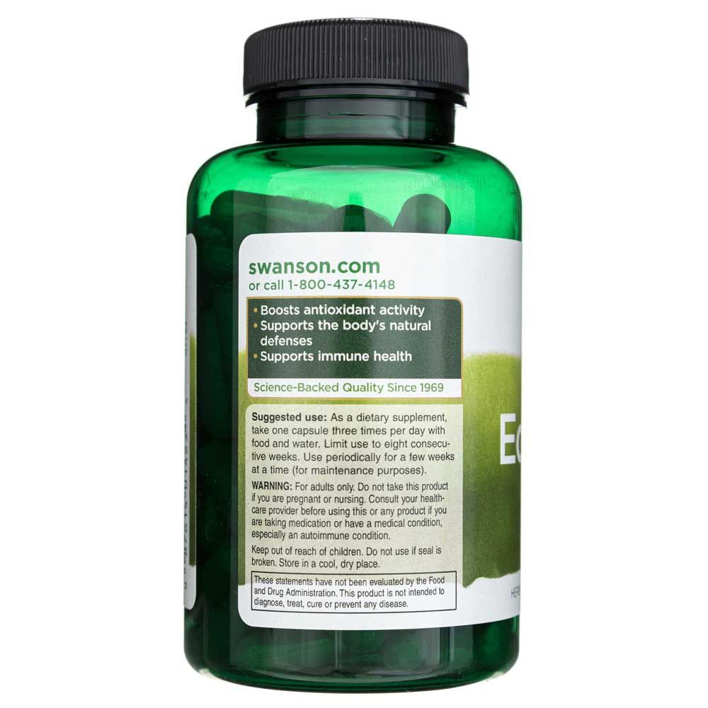 Rückseite der Flasche Swanson Echinacea, mit Hinweisen zu Antioxidantien und Immununterstützung.
