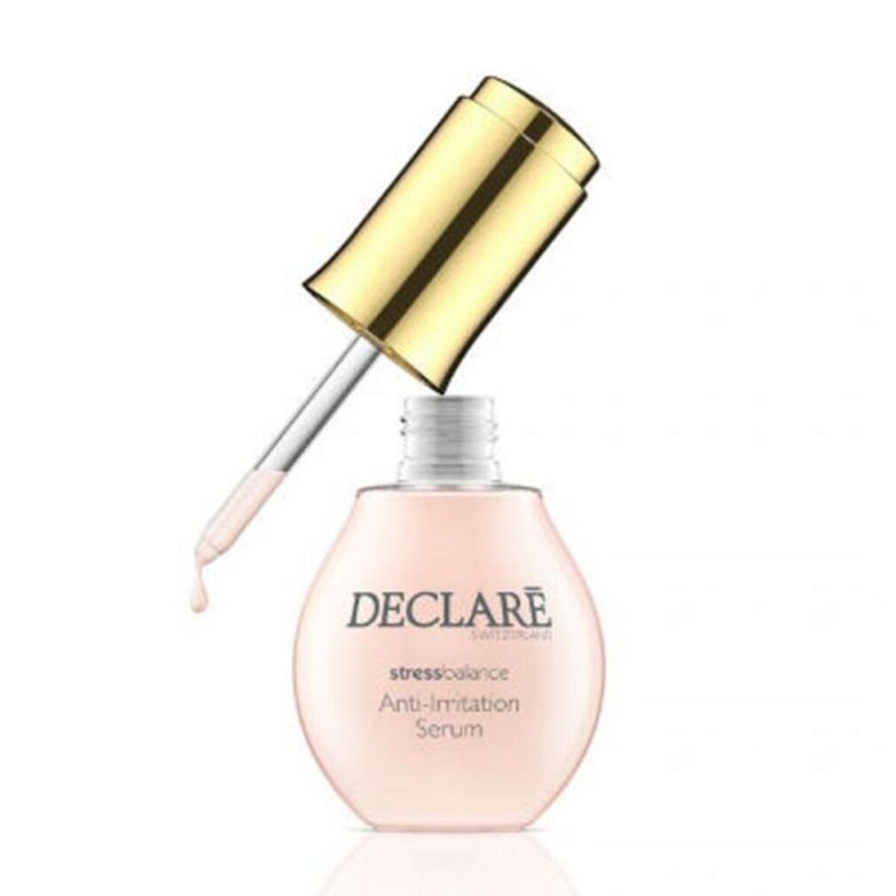 Deklaré Stress Balance Anti-Irritation Serum. Flasche mit goldenem Deckel und Pipette. Produktbezeichnung auf der Flasche.