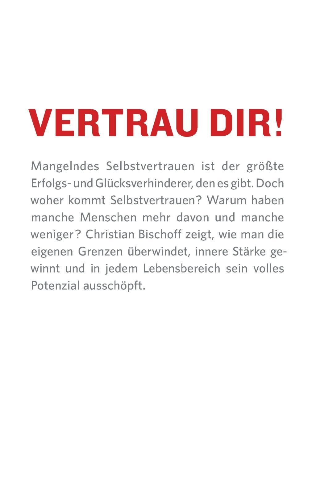 Textseite mit rotem Titel: VERTRAU DIR! Text über Selbstvertrauen von Christian Bischoff.