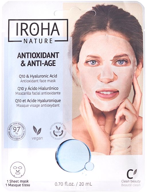Iroha Nature Gesichtsmaske: Antioxidans & Anti-Aging mit Q10 und Hyaluronsäure. 1 Maske.