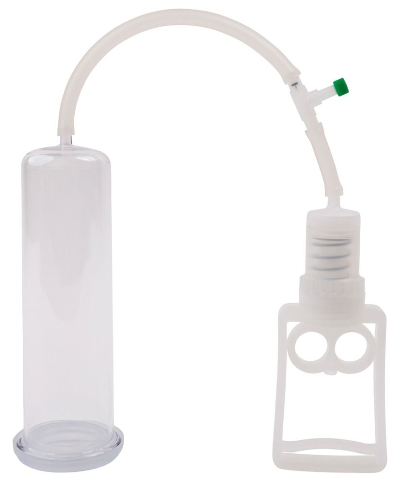 Fröhle Penis Pumpe mit Zylinder, Schlauch und Pumpenmechanismus auf weißem Hintergrund.