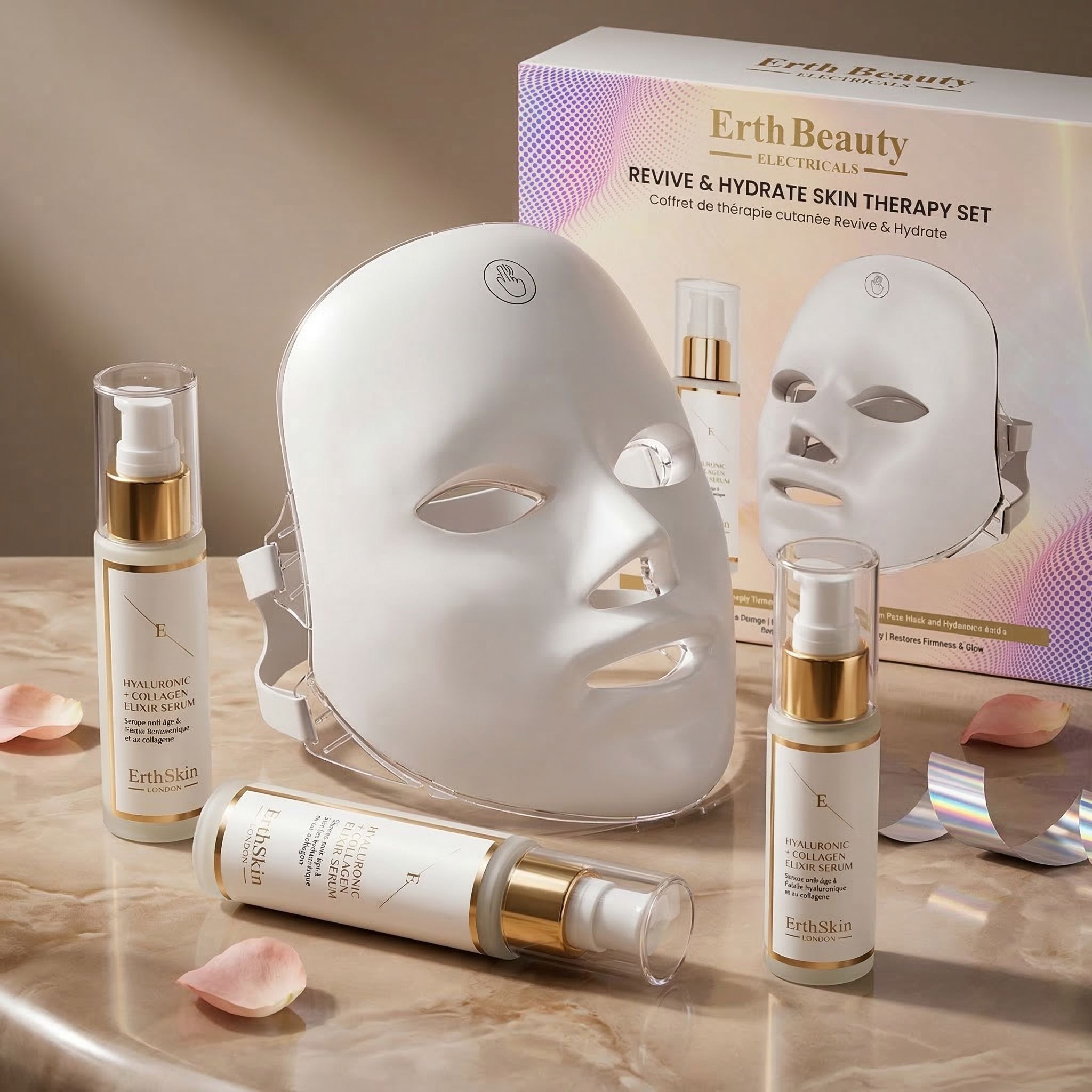 Revive & Hydrate Hautpflege-Set mit LED-Maske und Seren.