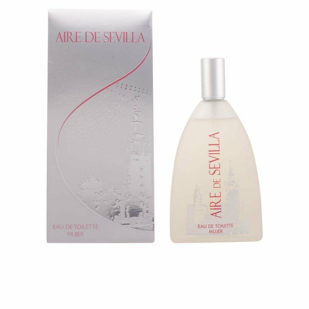 Parfümflasche und Verpackung. Flasche mit silbernem Verschluss, weißem Inhalt und roter Schrift. Verpackung mit Schriftzug.