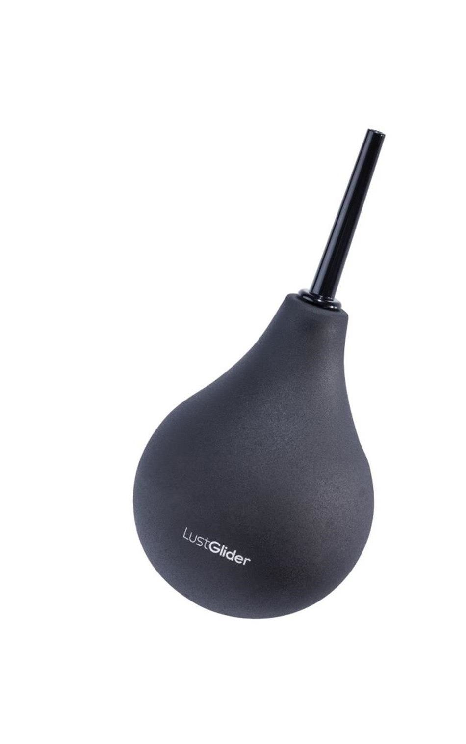 Schwarze Intimdusche mit abnehmbarem Applikator und Markenschriftzug.