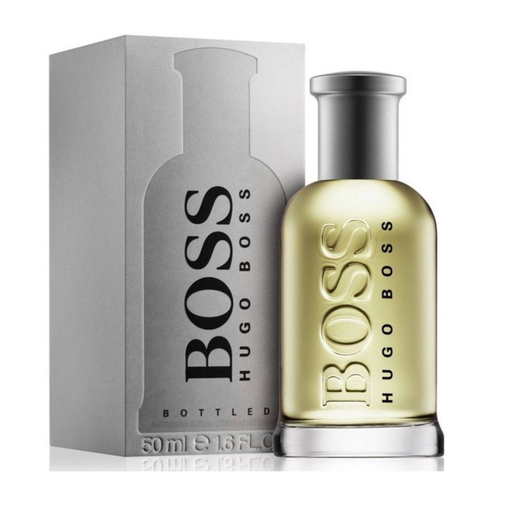 Hugo Boss Bottled After Shave Lotion 50ml Flakon neben der Verpackung.