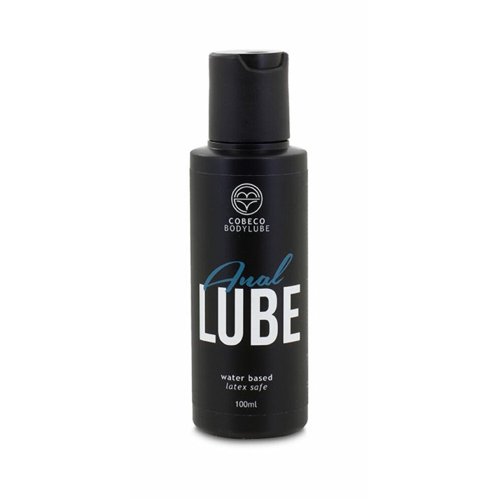 Schwarze Flasche mit Anal Lube Aufschrift, wasserbasiert, latextauglich, 100ml.