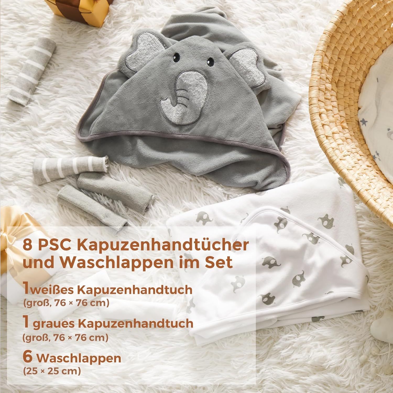 momcozy Baby Badetuch Set, 8-teiliges Babyhandtuch Set
