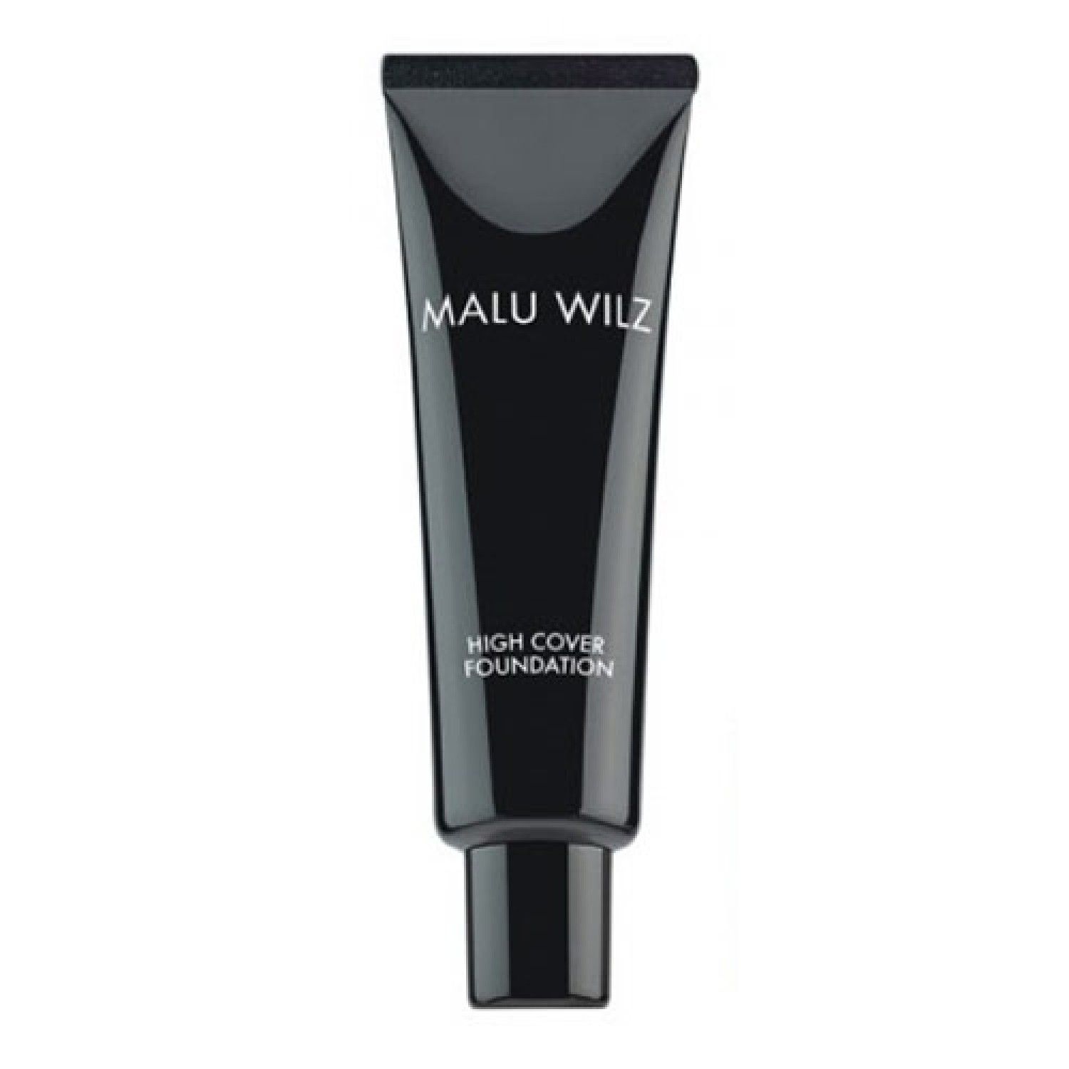 Schwarze Tube mit MALU WILZ-Schriftzug und High Cover Foundation-Aufdruck.
