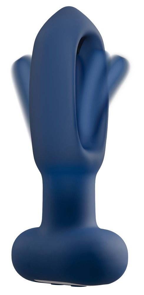 Detailansicht des blauen Analplugs mit beweglicher Flicking-Tongue-Funktion.