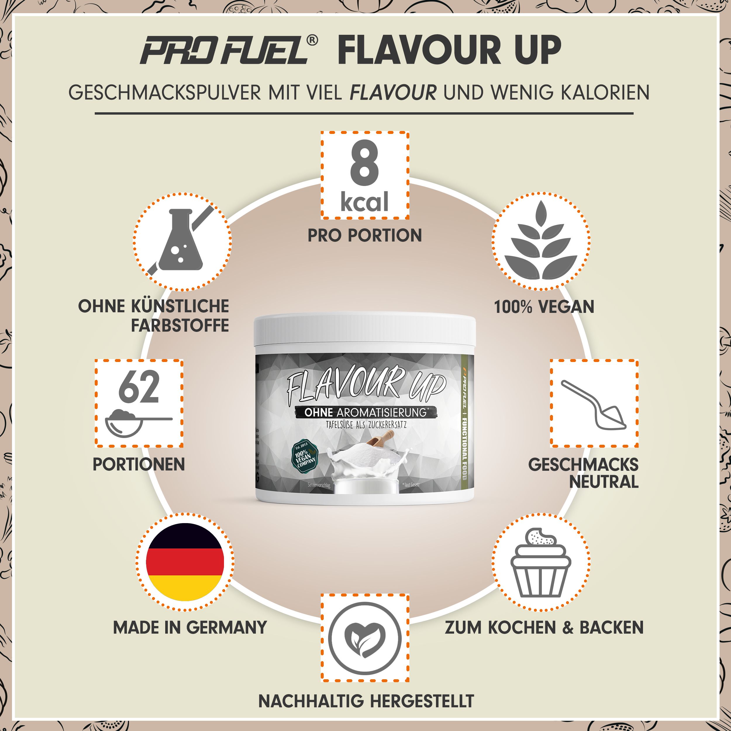 ProFuel - FLAVOUR UP Geschmackspulver - Ohne Aromatisierung - nur 8 kcal pro Portion