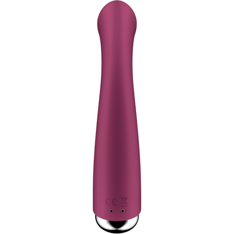 Bordeauxfarbener Vibrator mit silberfarbenem Kopf. Gerades Design. CE-Zeichen.