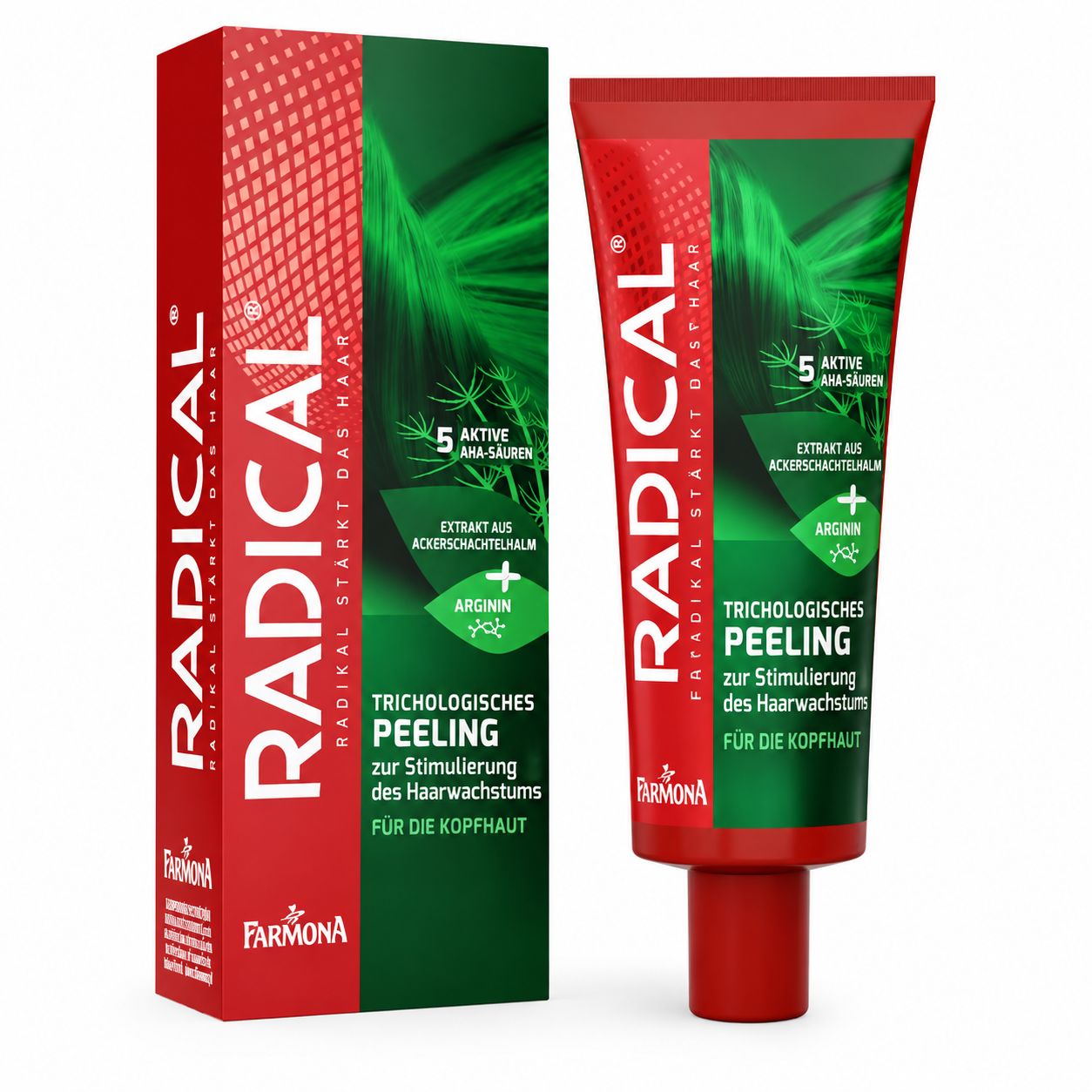 Farmona Radical Trichologisches Peeling für die Kopfhaut in roter Verpackung.