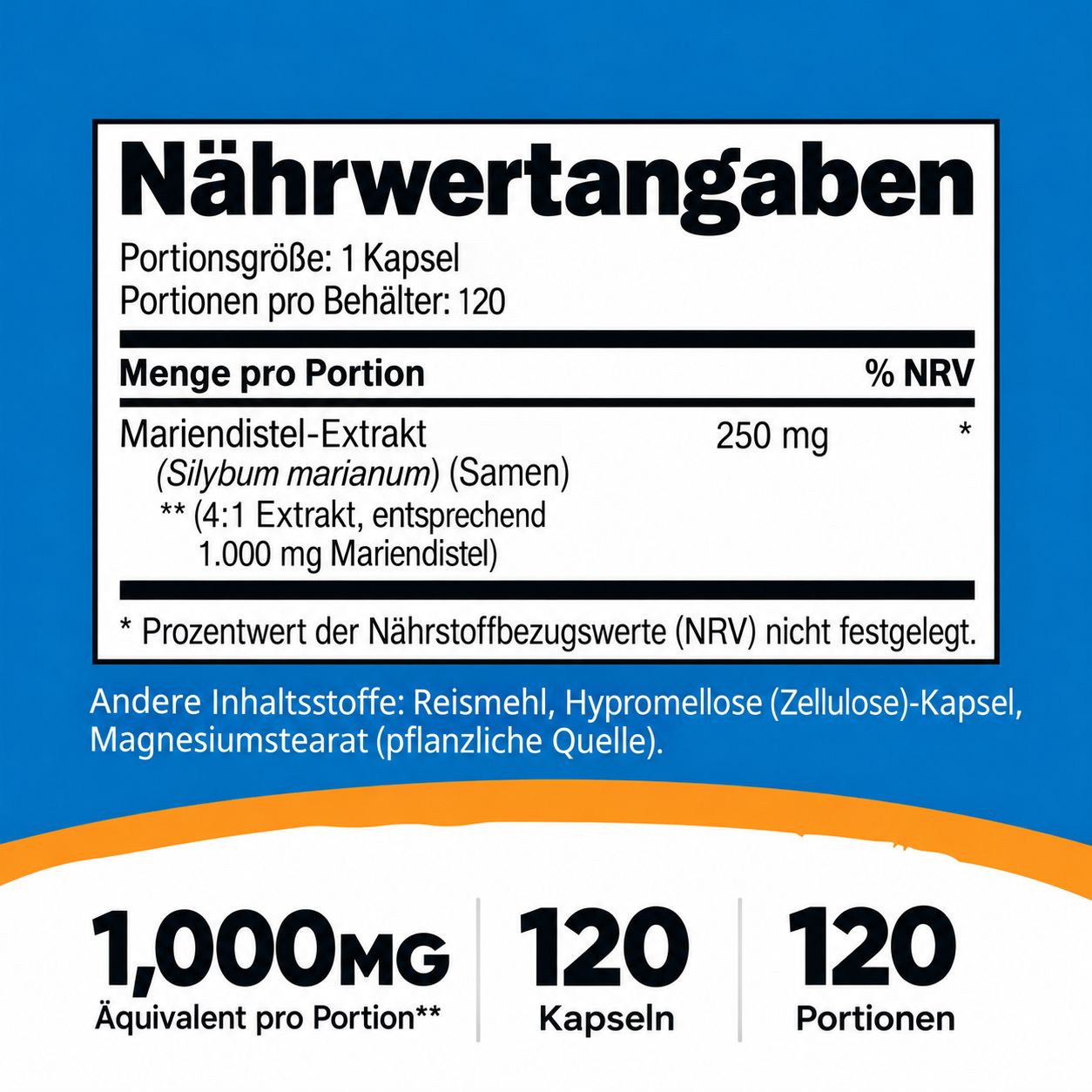Nährwertangaben für Horbäach Leber Komplex, 120 Kapseln.