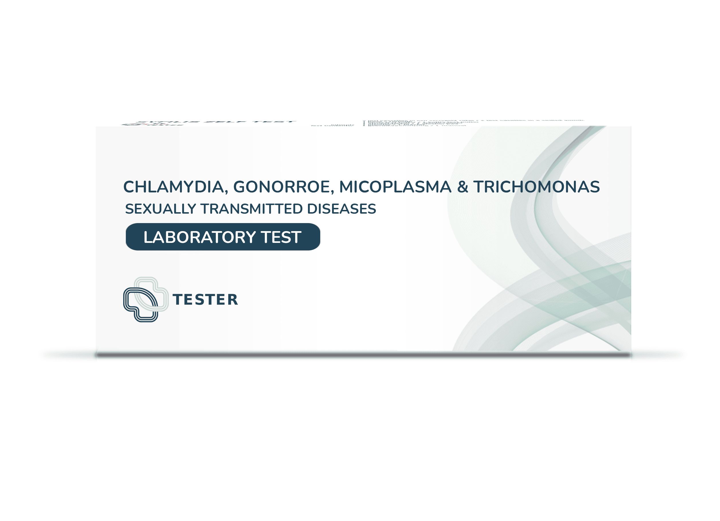 Verpackung des Chlamydien-, Gonorrhoe-, Mykoplasmen- & Trichomonaden-Labortests für Männer.