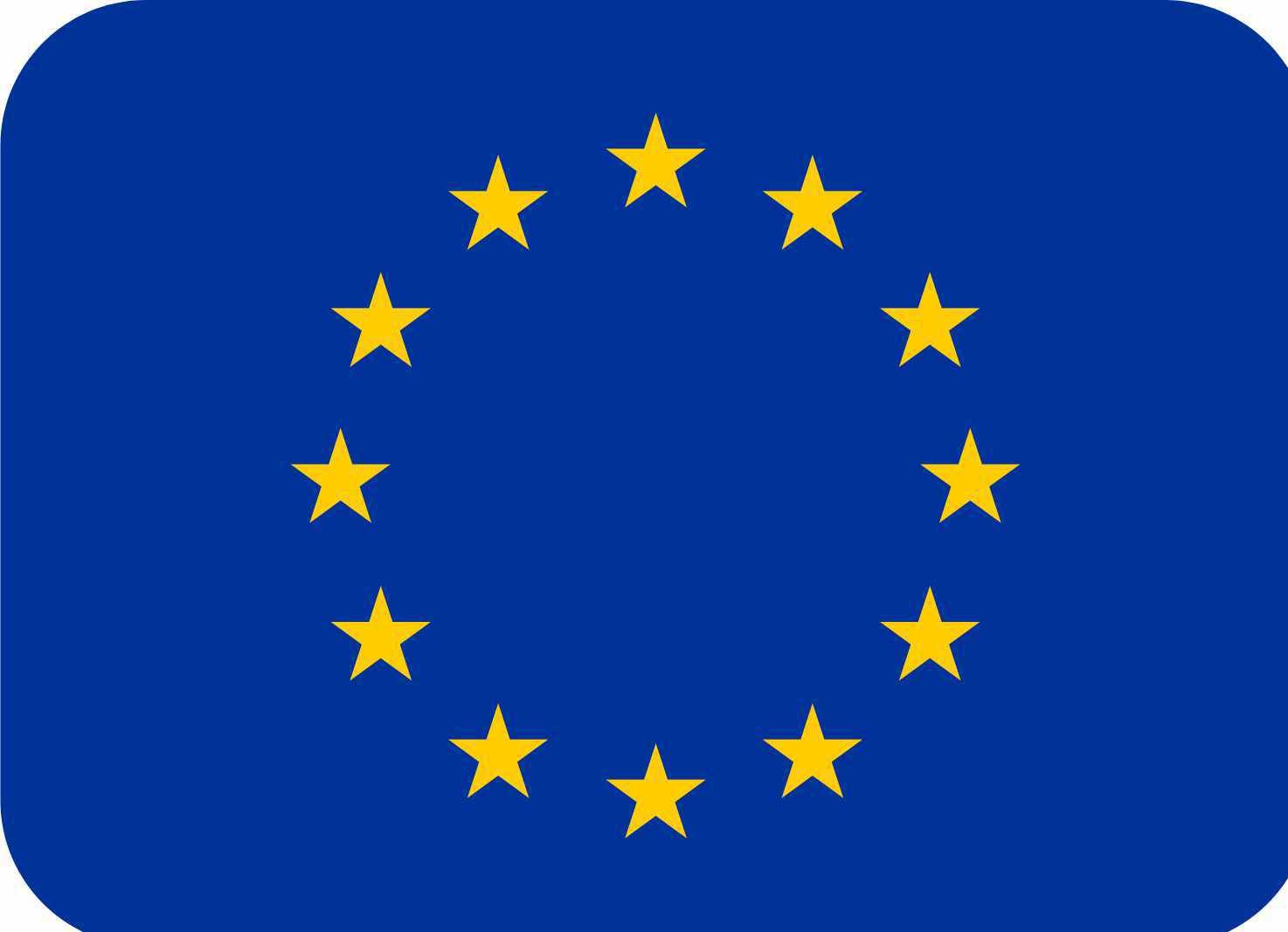 Blaues Quadrat mit gelben Sternen in einem Kreis. Symbol der Europäischen Union.
