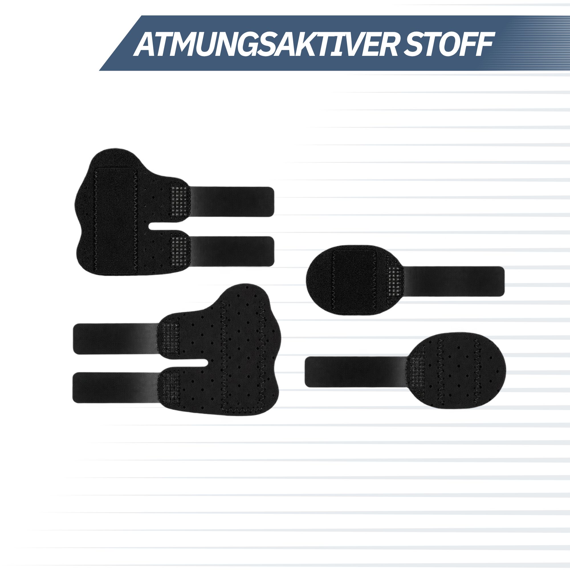 Atmungsaktiver Stoff: Handgelenkbandagen und Fingerlinge mit Klettverschlüssen.
