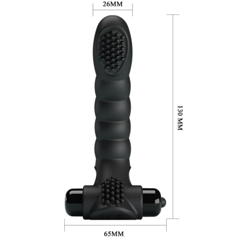 Schwarzer Pretty Love Alexander Vibrator, Vorderansicht, mit geripptem Griff und Noppen.