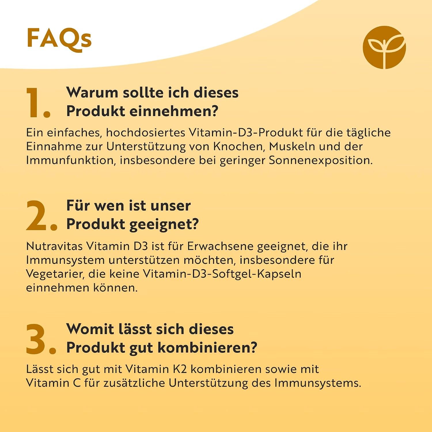 Häufig gestellte Fragen zu Vitamin D3, erklärt Vorteile und Eignung.