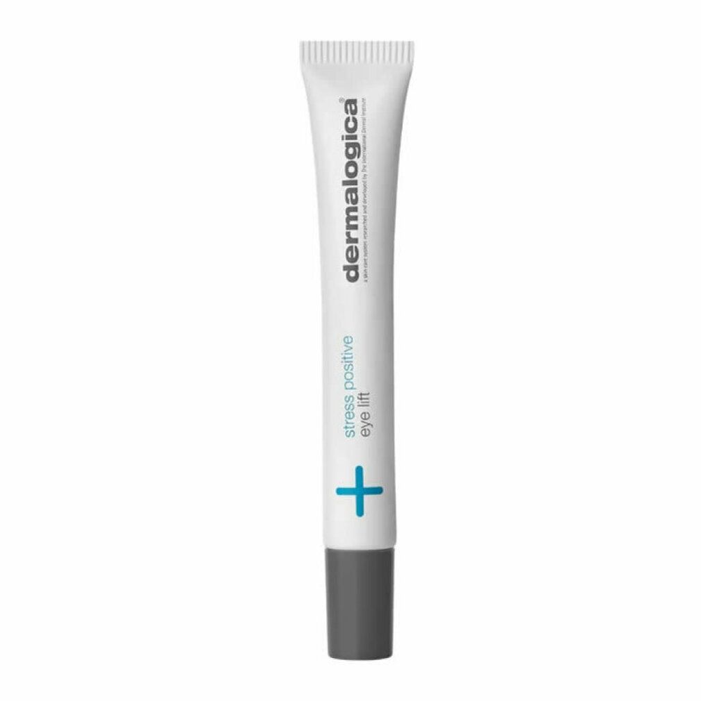 Weißes Tube mit grauer Kappe. Aufschrift: "stress positive eye lift" und "dermalogica".