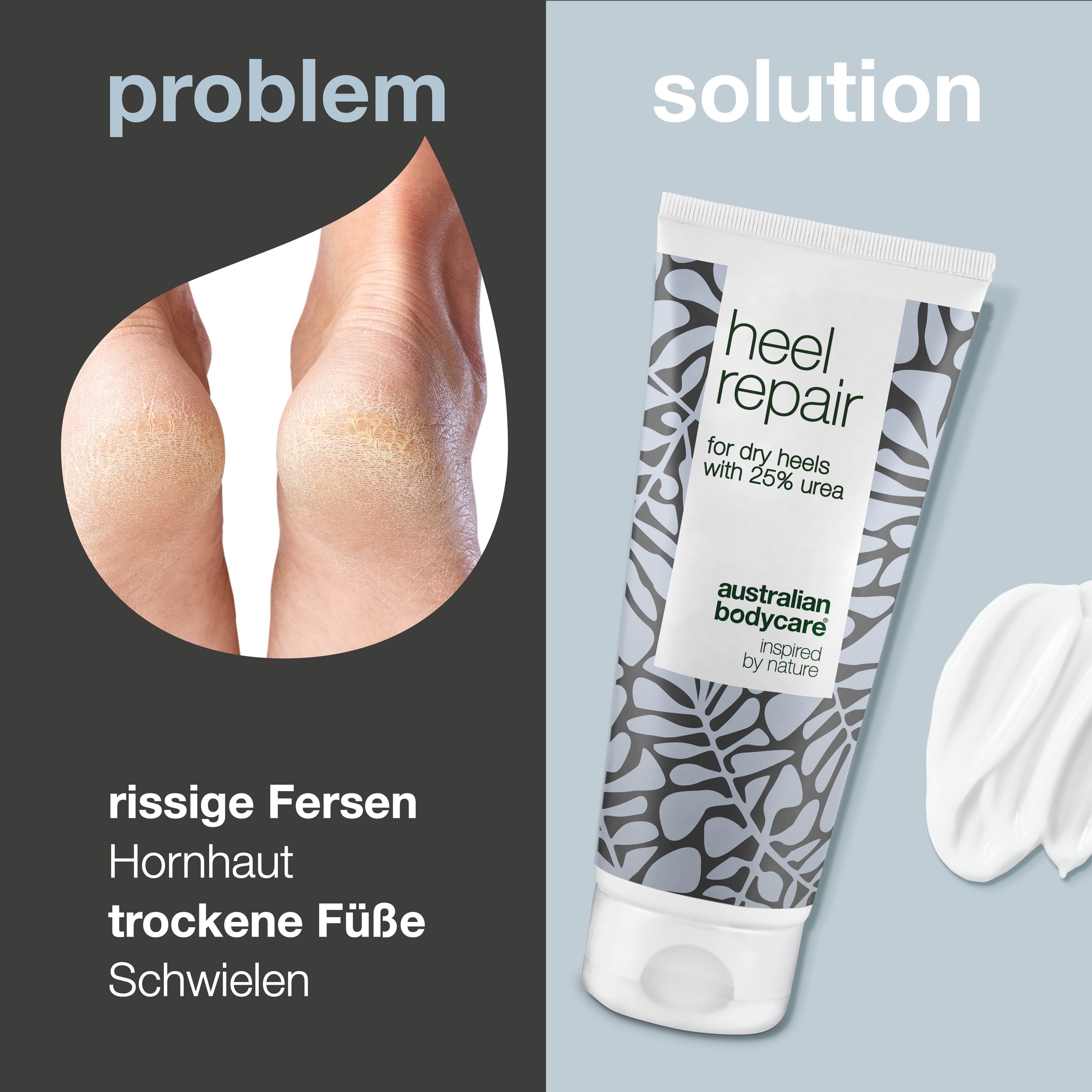 Problem: rissige Fersen. Lösung: Tube Heel Repair, Australian Bodycare. Creme.