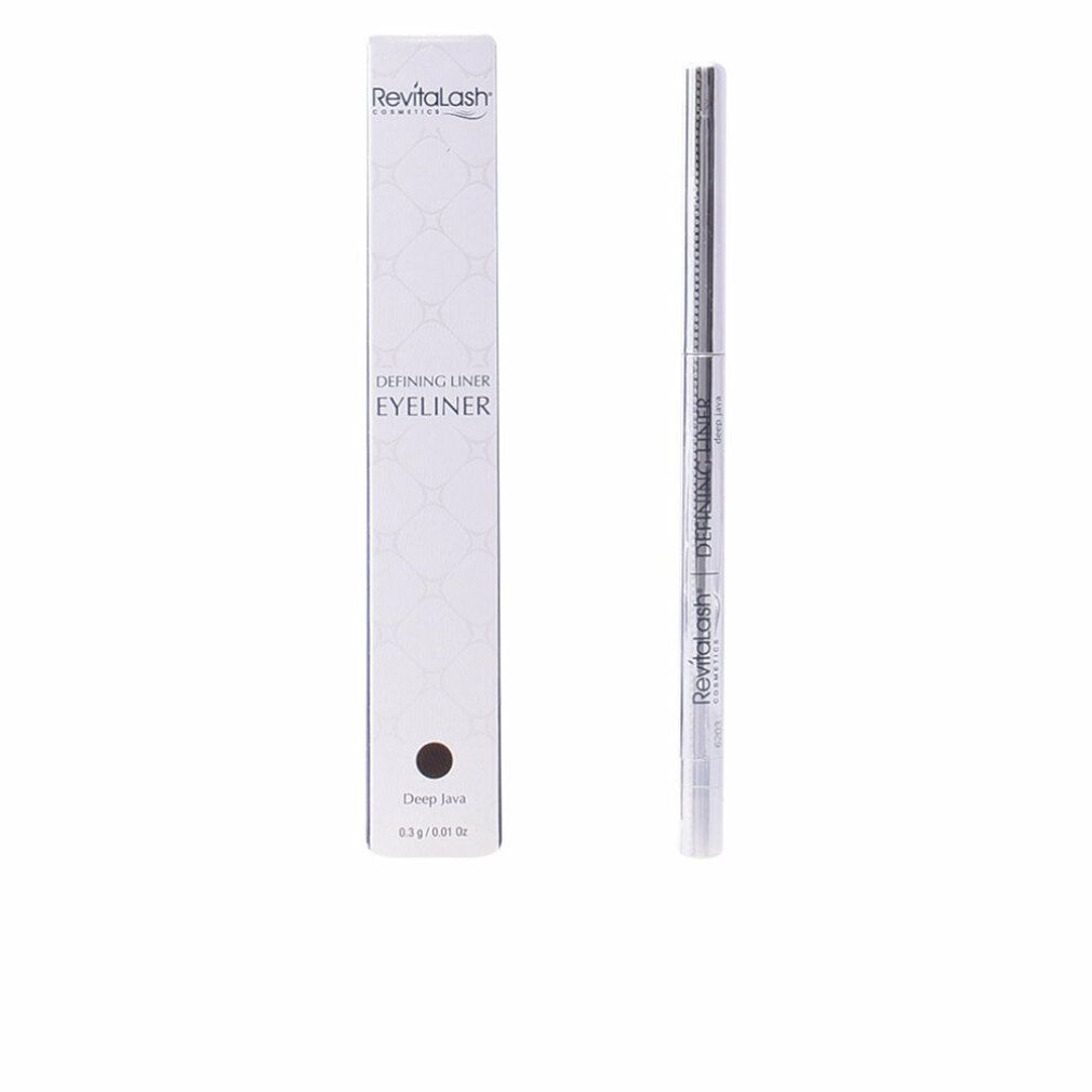 Eyeliner und Verpackung. Eyeliner-Stift und rechteckige Verpackung mit Produktnamen und Markennamen. Farbe: Deep Ink.