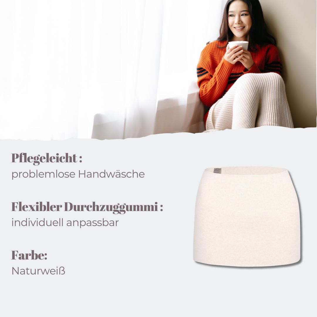 Elfenbeinfarbener Leibwärmer. Text: Pflegeleicht, flexibler Gummizug, Farbe: Naturweiß.