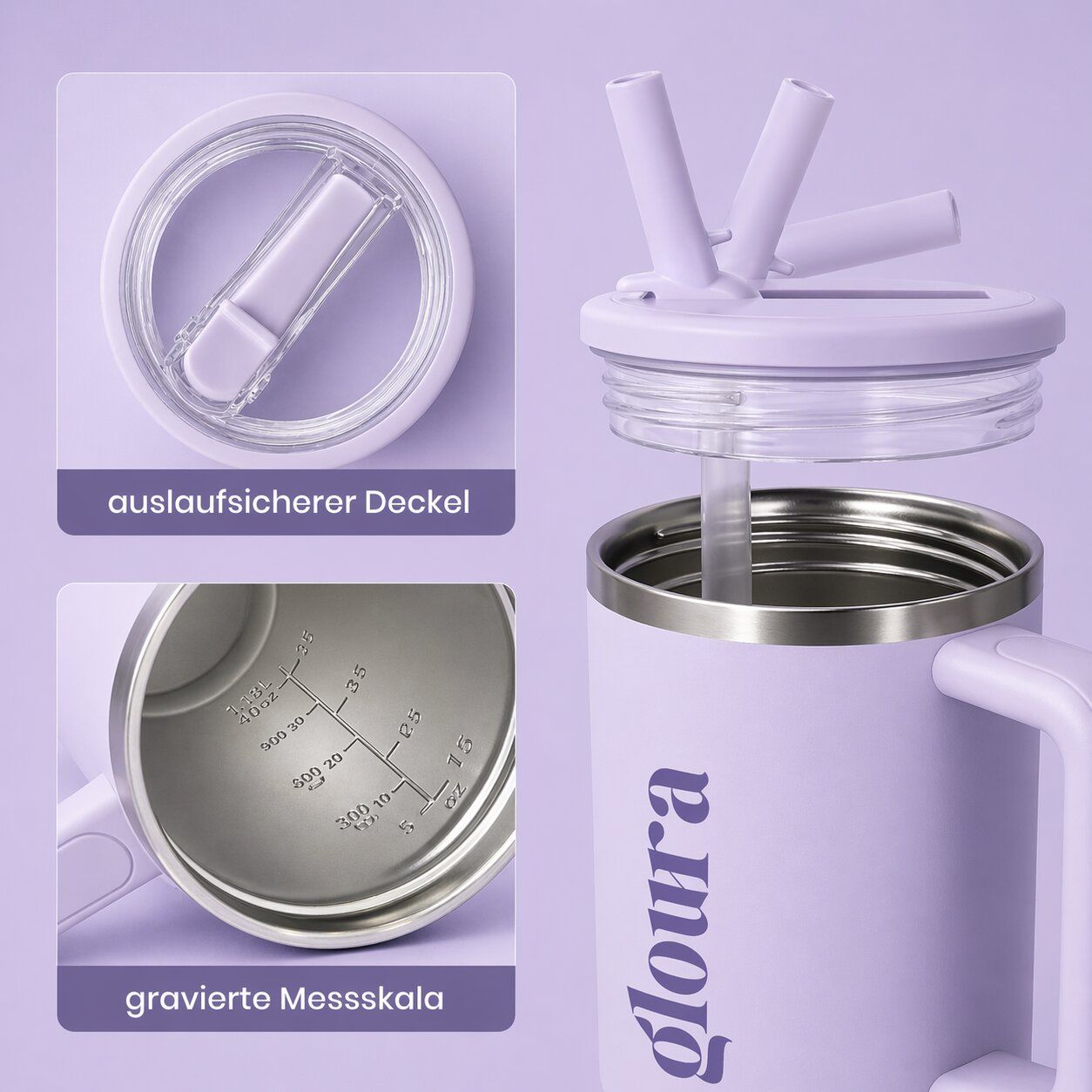 Gloura Thermobecher, Trinkflasche aus Edelstahl, für heiße und kalte Getränke, Sport & Alltag