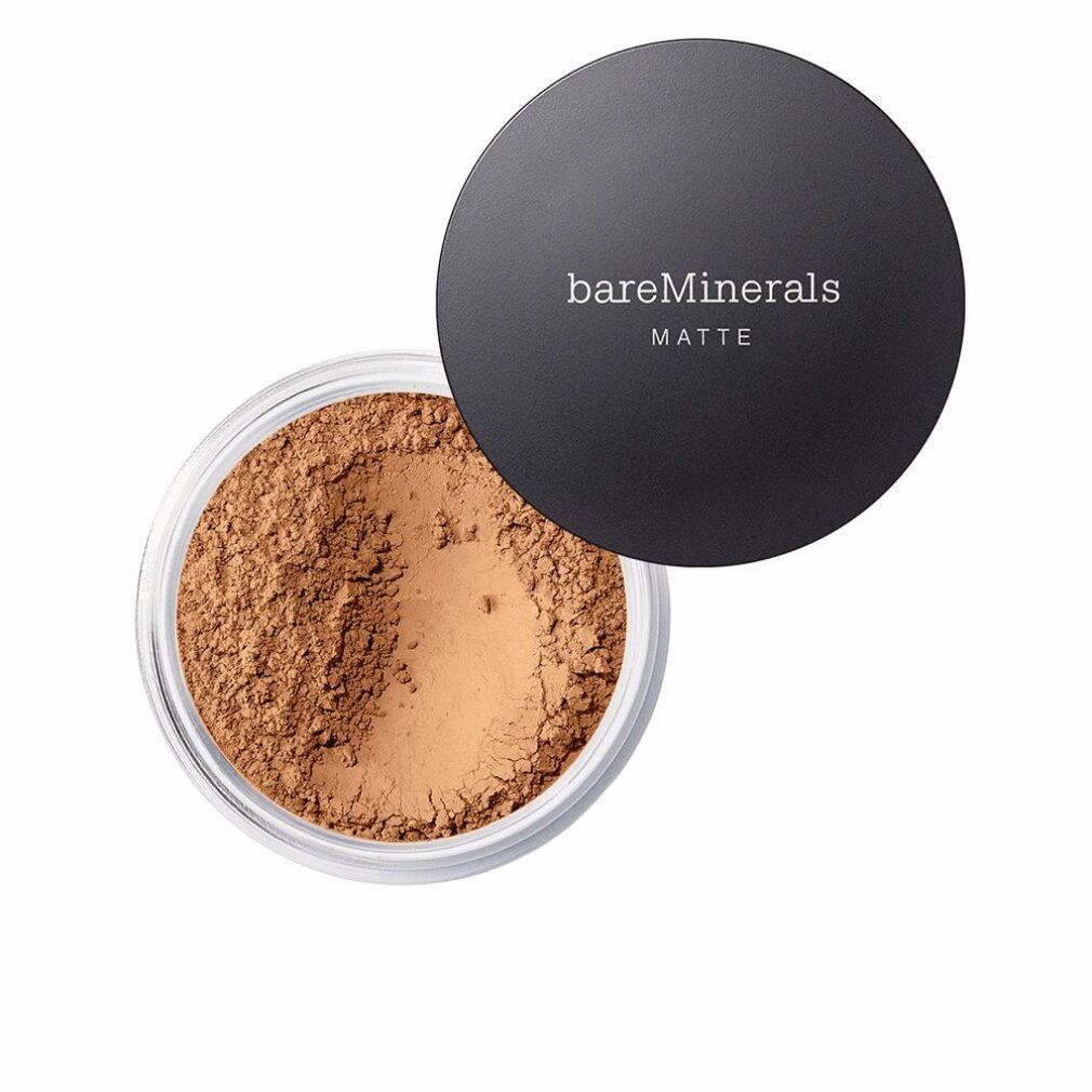 Bareminerals Matte Foundation. Dose mit losem Puder und schwarzem Deckel. Aufschrift: bareMinerals Matte.