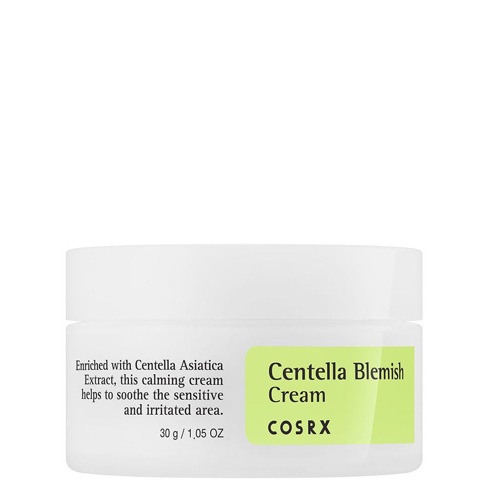 COSRX Centella Blemish Cream Tiegel, weiß mit grünem Etikett.