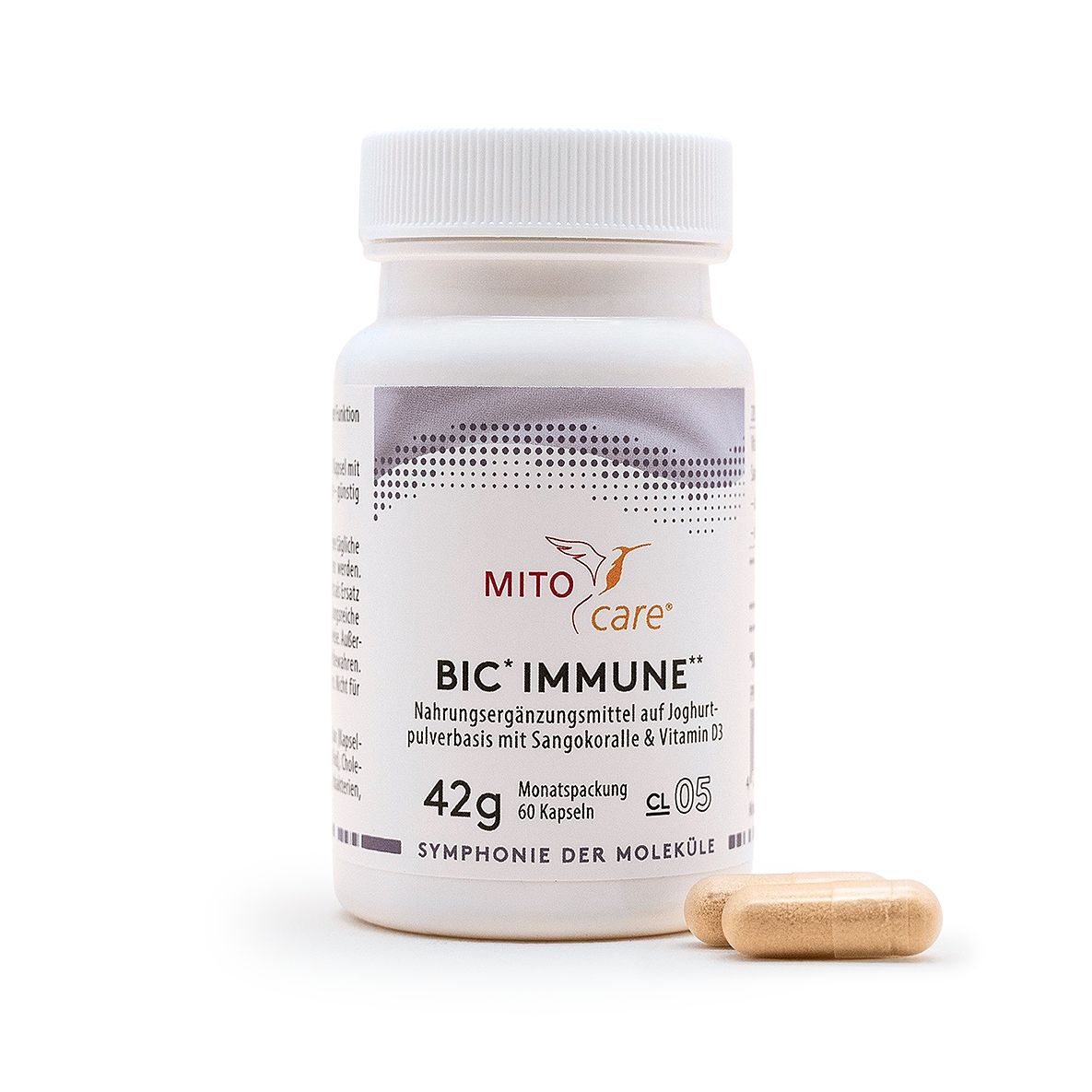 MITOcare BIC Immune Kapselbehälter mit zwei Kapseln.