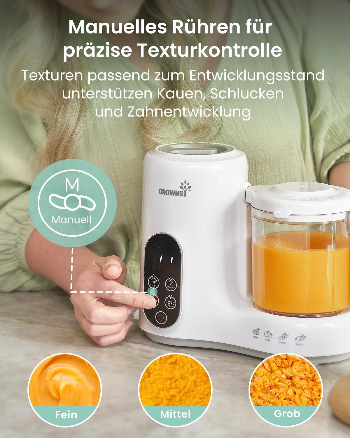 Grownsy Babynahrungszubereiter mit Dampfkorb – Dampfgarer