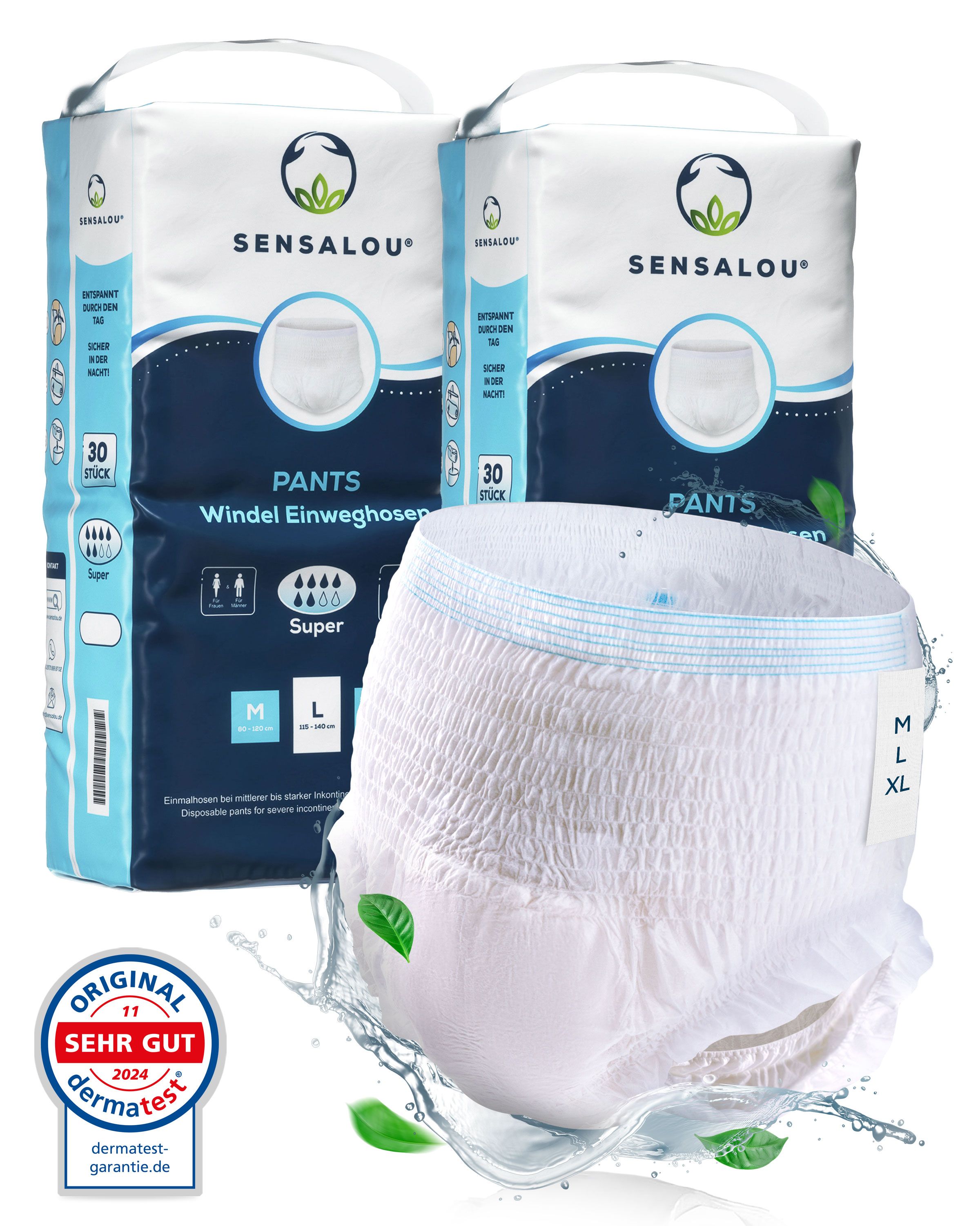 Zwei Packungen Sensalou Pants. Inkontinenzhosen für Erwachsene. Größe XL. 30 Stück pro Packung. Super.
