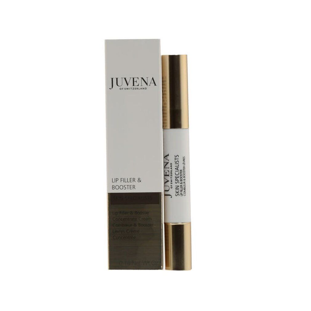 JUVENA SKIN SPECIALISTS Lippenfüller & Booster. Weißes Etui, goldfarbener Stift. Produktnamen und Marke sichtbar.