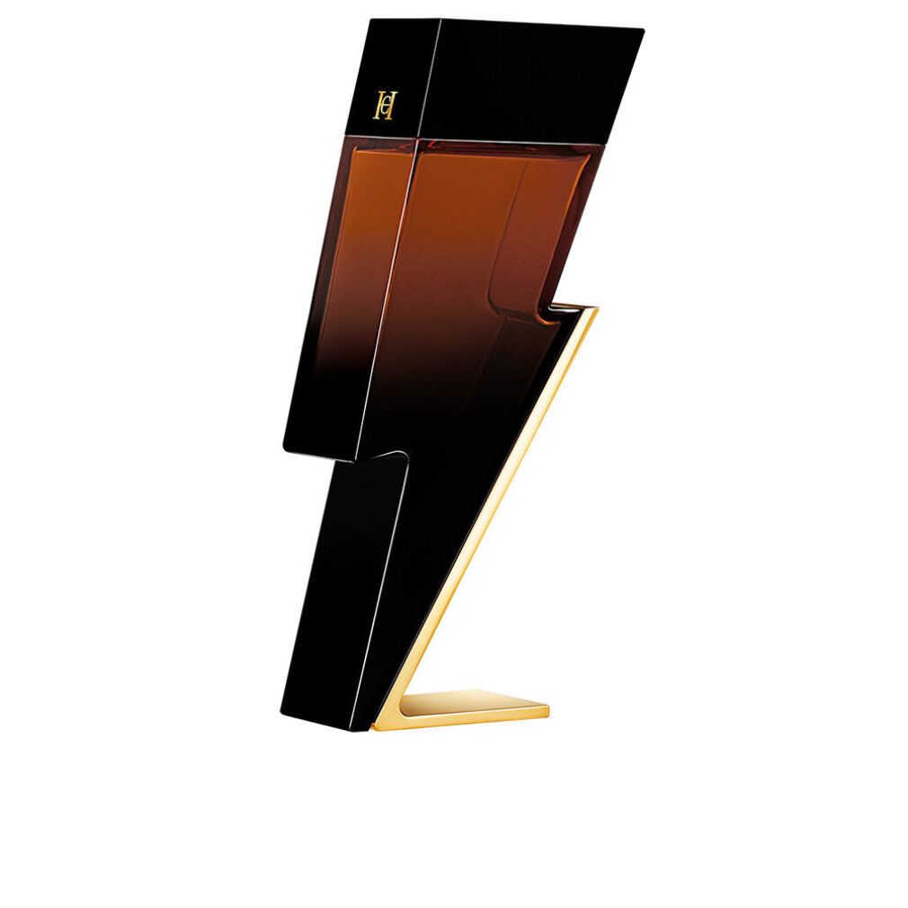 Blitzförmiger Flakon. Schwarz und braun. Goldfarbener Sockel. Aufschrift: Bad Boy.