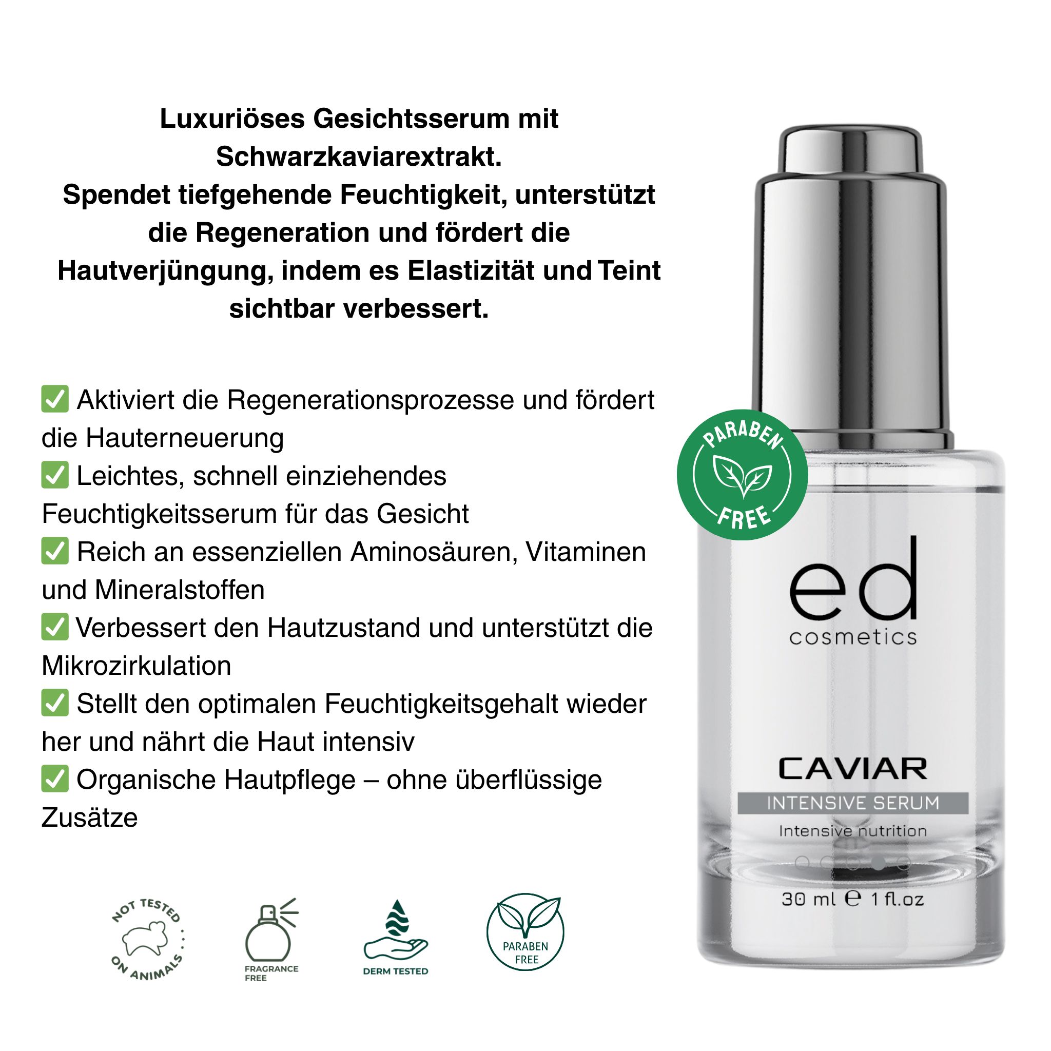 ED COSMETICS Caviar Intensiv Serum– regenerierendes  KONZENTRAT zur Pflege reifer und trockener Haut