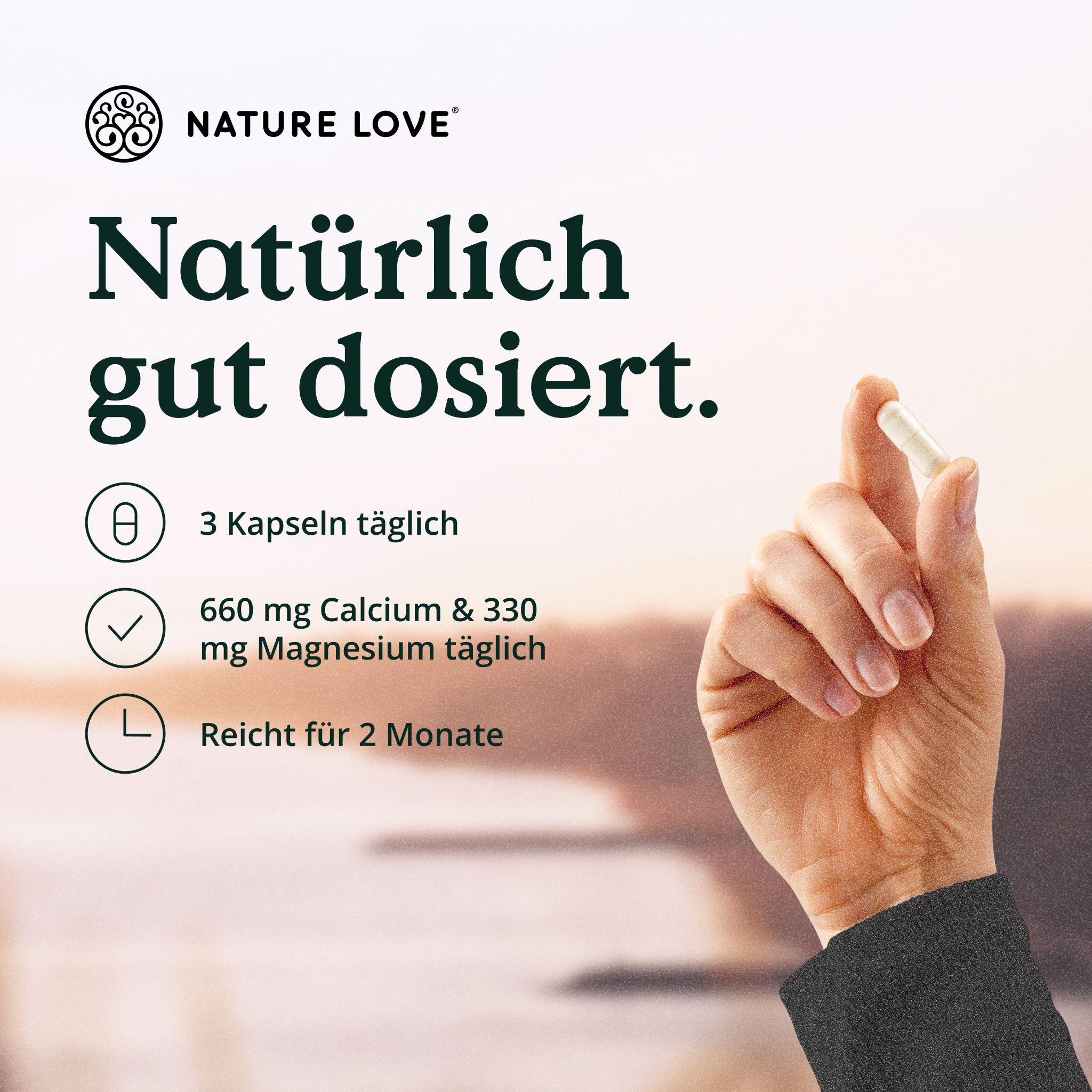 NATURE LOVE Sango Meereskoralle: Natürlich gut dosiert. 660 mg Calcium & 330 mg Magnesium täglich.