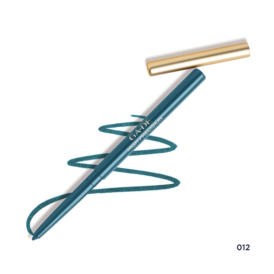 Blauer Eyeliner mit goldener Kappe und Strich. Aufschrift: Ga-De High Precision.