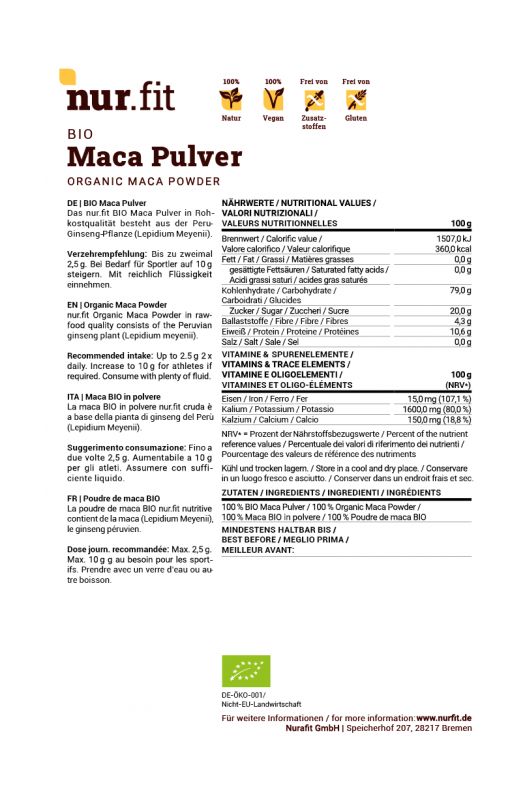 nur.fit BIO Maca Pulver