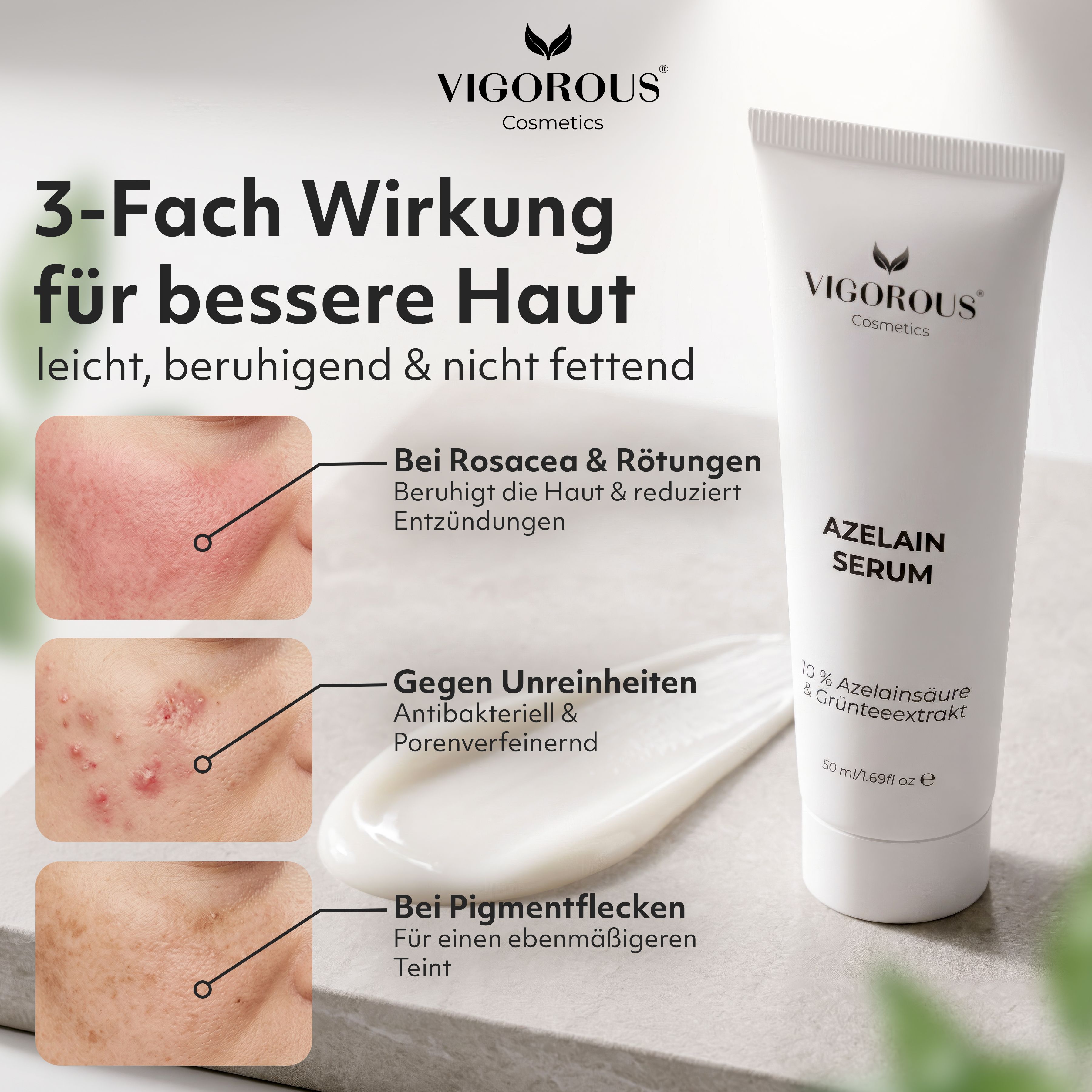 VIGOROUS Azelain Serum: Wirkt gegen Rosacea, Rötungen und Unreinheiten. Leicht, beruhigend, nicht fettend.