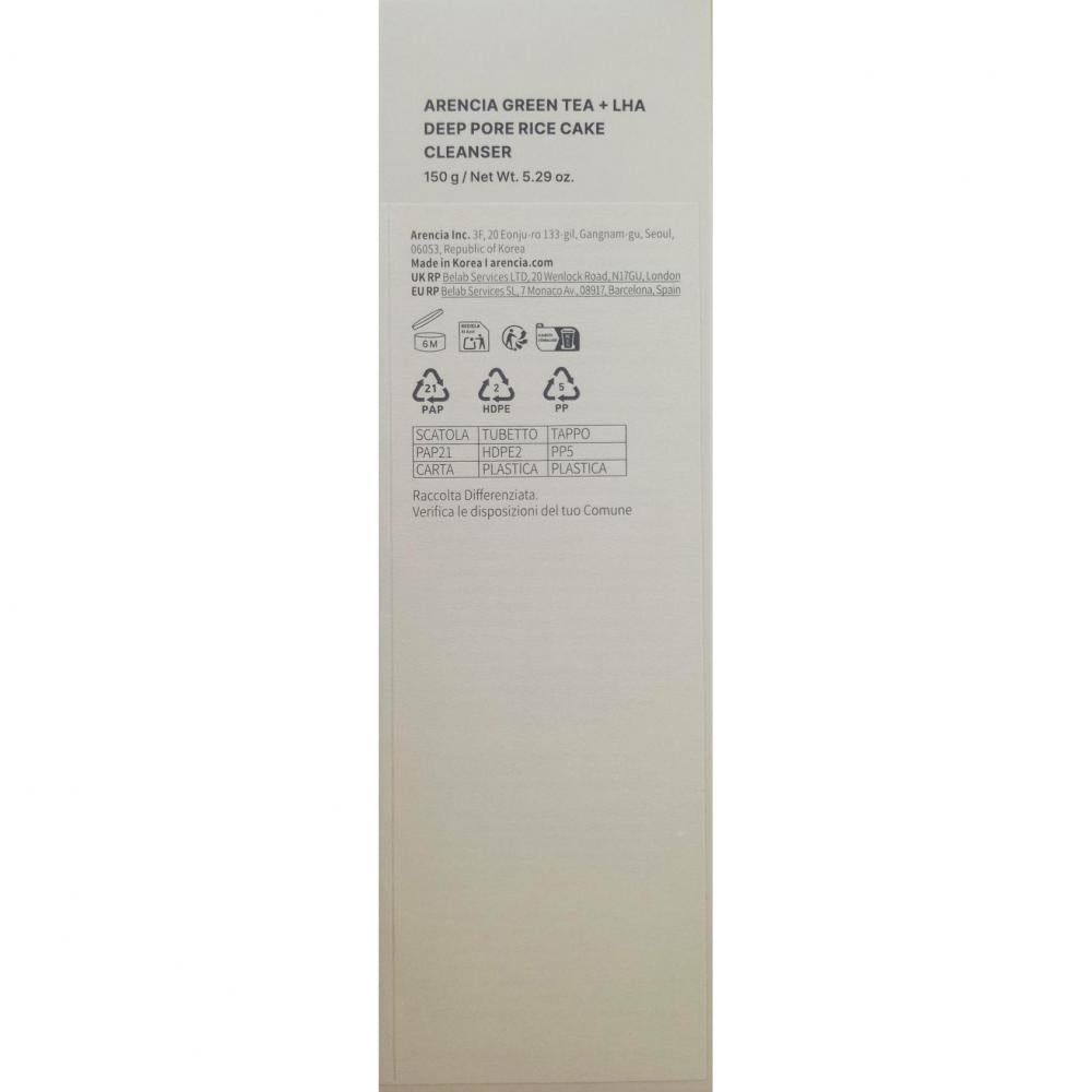 ARENCIA Green Tea + LHA Deep Pore Rice Cake Cleanser