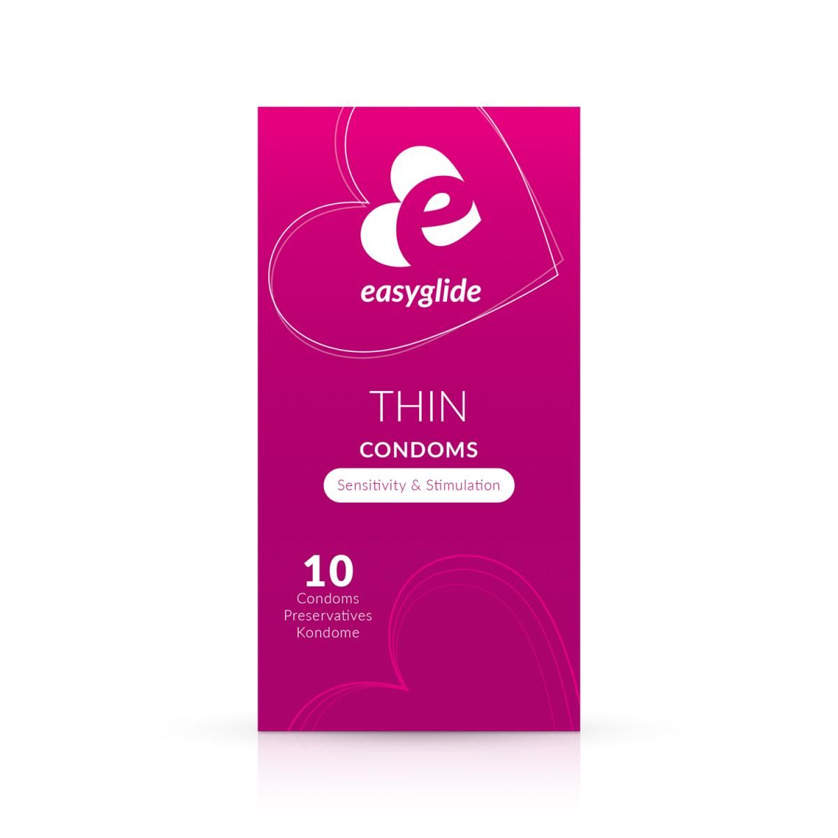 Verpackung EasyGlide dünne Kondome, 10 Stück.