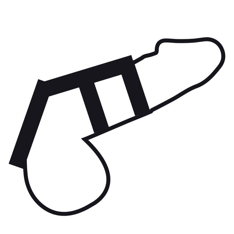 Schwarz-weiß-Illustration eines Penis mit einem Penisring. Der Ring umschließt den Penis und die Hoden.