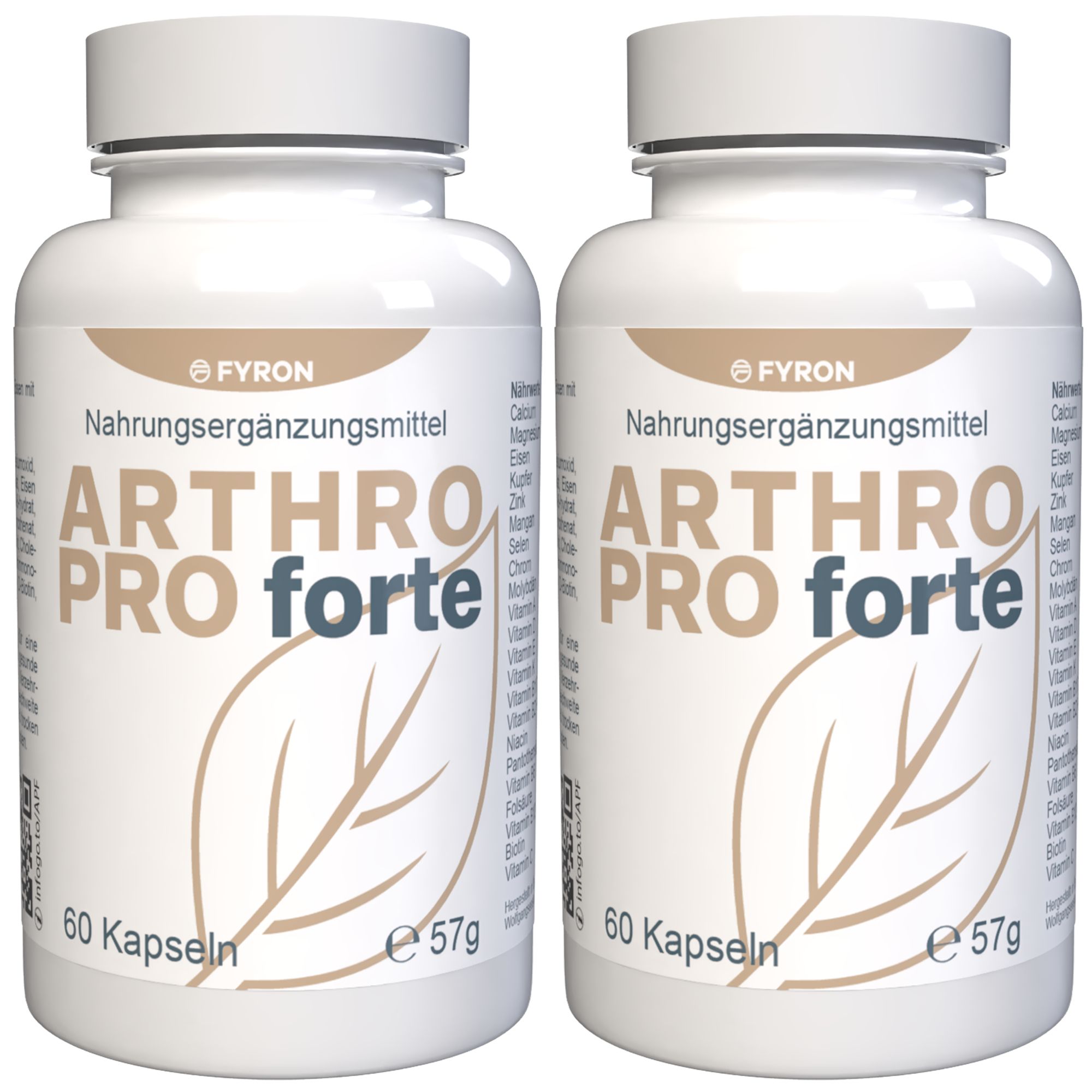 Zwei Flaschen FYRON Arthro Pro Forte, Nahrungsergänzungsmittel mit 60 Kapseln.