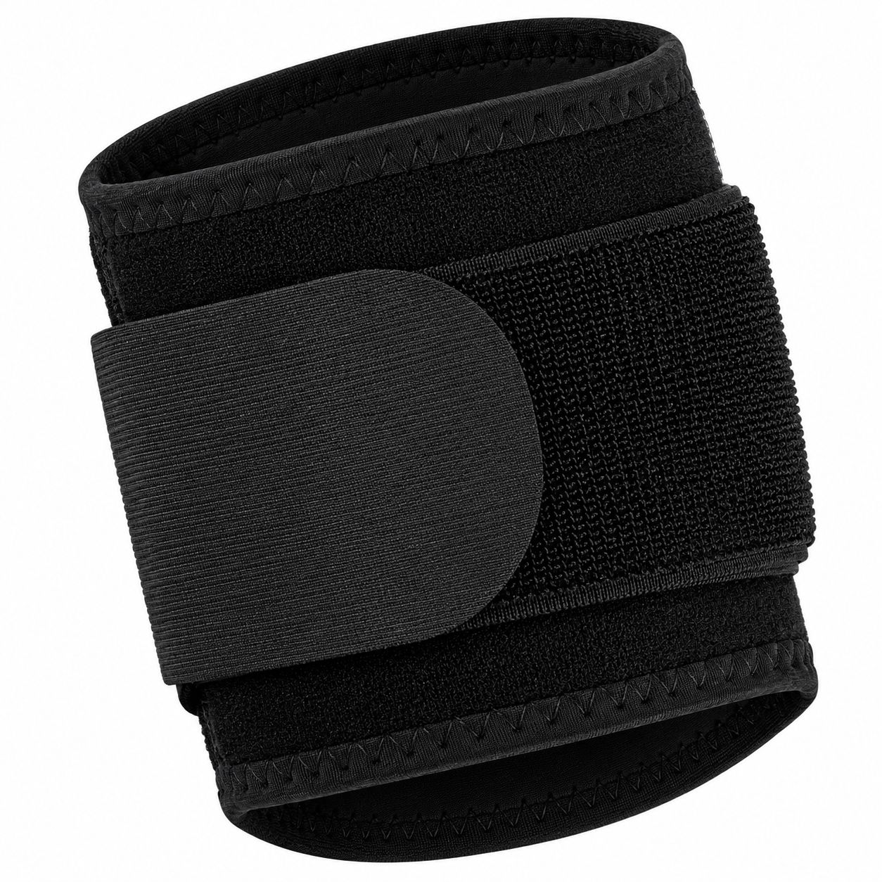 Schwarze Handgelenkbandage mit Klettverschluss und elastischem Band.