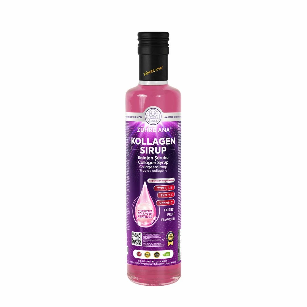 Flasche Zühre Ana Kollagen Sirup mit Waldbeergeschmack.