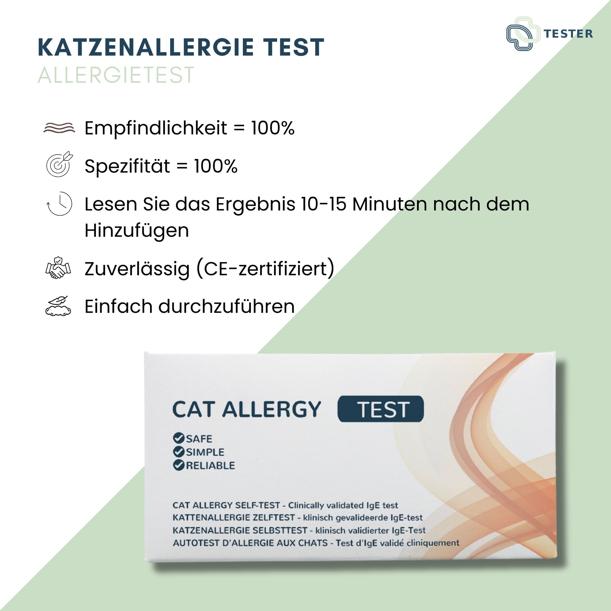 Katzenallergie Test - Katzenhaar Allergietest - Allergietest Katze für Zuhause - The Tester